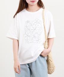 20/-天竺 お花 刺繍T 26SS 半袖