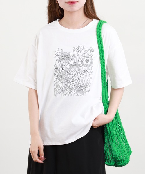 BARNDOOR(バーンドア)の「20/-天竺 お花 刺繍T 26SS 半袖(Tシャツ/カットソー・レディース・ネイビー系2/ブラック系1/ネイビー系1/ホワイト系2/ホワイト系1/ブラック系2・FREE)」の3枚目の写真