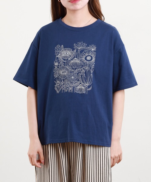 BARNDOOR(バーンドア)の「20/-天竺 お花 刺繍T 26SS 半袖(Tシャツ/カットソー・レディース・ネイビー系2/ブラック系1/ネイビー系1/ホワイト系2/ホワイト系1/ブラック系2・FREE)」の13枚目の写真