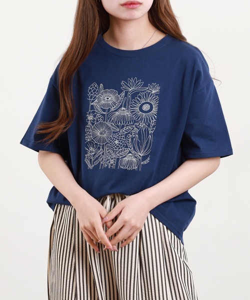 BARNDOOR(バーンドア)の「20/-天竺 お花 刺繍T 26SS 半袖(Tシャツ/カットソー・レディース・ネイビー系2/ブラック系1/ネイビー系1/ホワイト系2/ホワイト系1/ブラック系2・FREE)」の19枚目の写真