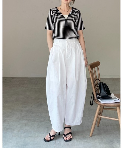 She's Closet(シーズクローゼット)の「半袖 配色バイカラー ヘンリーネック リブトップス カットソー Tシャツ(Tシャツ/カットソー・レディース・ブラック系その他/チャコールグレー/ホワイト系その他/ホワイト・FREE)」の10枚目の写真