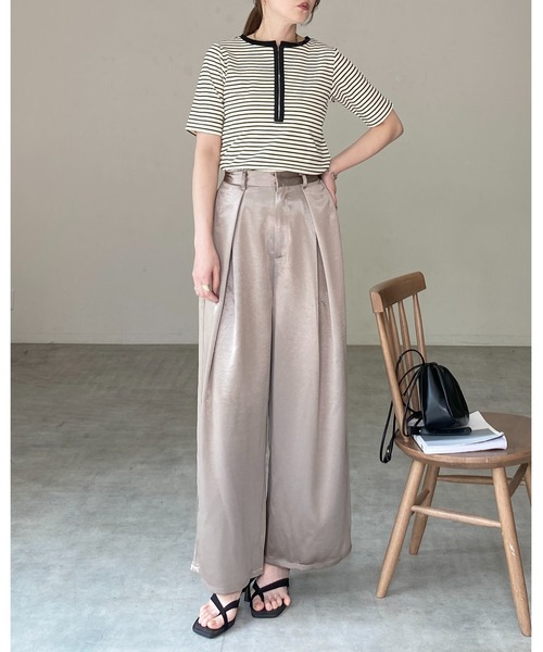 She's Closet(シーズクローゼット)の「半袖 配色バイカラー ヘンリーネック リブトップス カットソー Tシャツ(Tシャツ/カットソー・レディース・ブラック系その他/チャコールグレー/ホワイト系その他/ホワイト・FREE)」の11枚目の写真