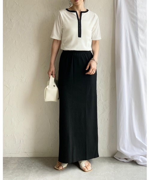 She's Closet(シーズクローゼット)の「半袖 配色バイカラー ヘンリーネック リブトップス カットソー Tシャツ(Tシャツ/カットソー・レディース・ブラック系その他/チャコールグレー/ホワイト系その他/ホワイト・FREE)」の17枚目の写真