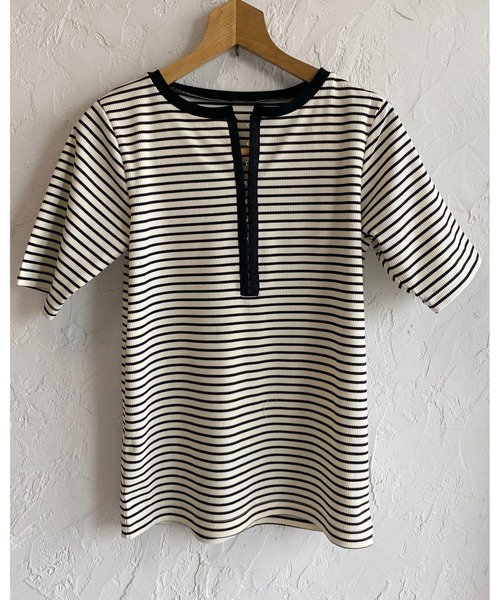 She's Closet(シーズクローゼット)の「半袖 配色バイカラー ヘンリーネック リブトップス カットソー Tシャツ(Tシャツ/カットソー・レディース・ブラック系その他/チャコールグレー/ホワイト系その他/ホワイト・FREE)」の19枚目の写真