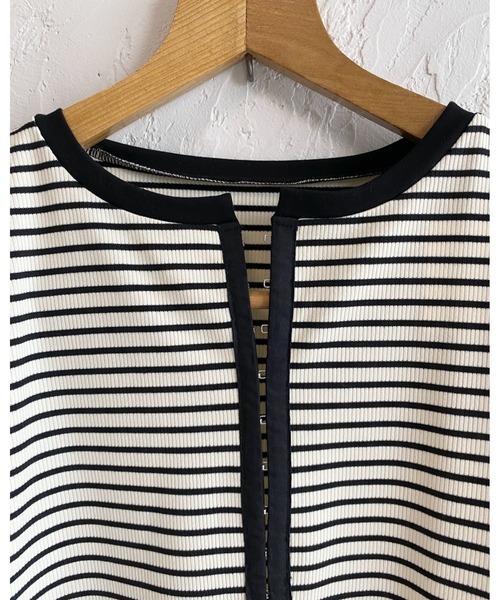 She's Closet(シーズクローゼット)の「半袖 配色バイカラー ヘンリーネック リブトップス カットソー Tシャツ(Tシャツ/カットソー・レディース・ブラック系その他/チャコールグレー/ホワイト系その他/ホワイト・FREE)」の20枚目の写真