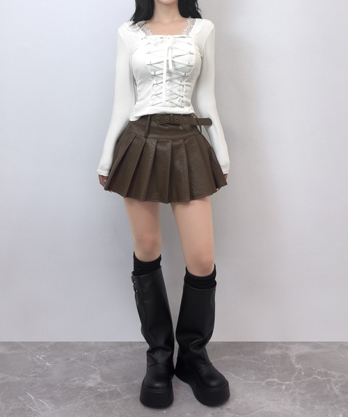 FOLLOWIN(フォロウィン)の「ファーベルト付きプリーツレザーライクスカート(スカート・レディース・ブラウン/ブラック・MEDIUM/SMALL/LARGE)」の19枚目の写真