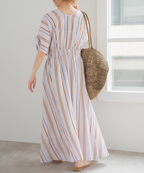 WEB限定 / 追加》ne Quittez pas Cotton Voile Stripe Waist Gather