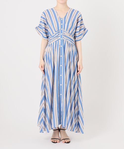 WEB限定 / 追加》ne Quittez pas Cotton Voile Stripe Waist Gather