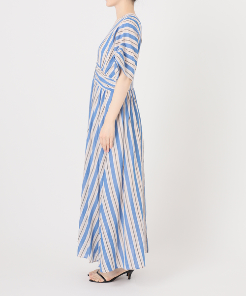 WEB限定 / 追加》ne Quittez pas Cotton Voile Stripe Waist Gather