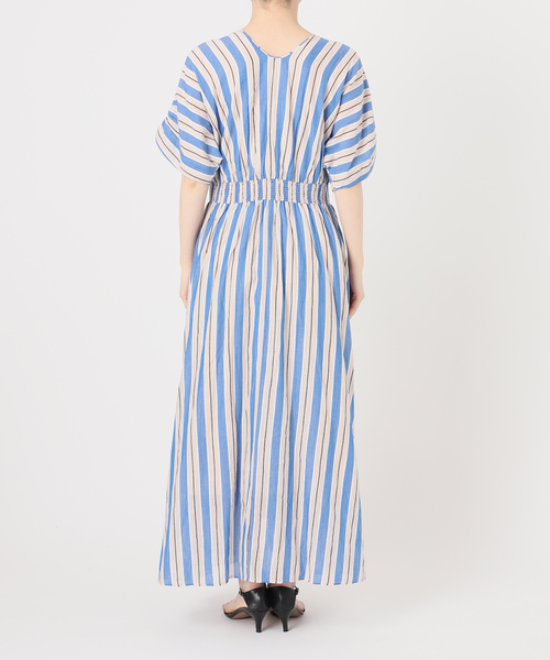 WEB限定 / 追加》ne Quittez pas Cotton Voile Stripe Waist Gather