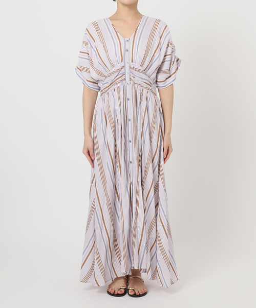 Spick & Span(スピックアンドスパン)の「《WEB限定 / 追加》ne Quittez pas Cotton Voile Stripe Waist Gather Dress(ワンピース・レディース・ラベンダー・MEDIUM)」の21枚目の写真