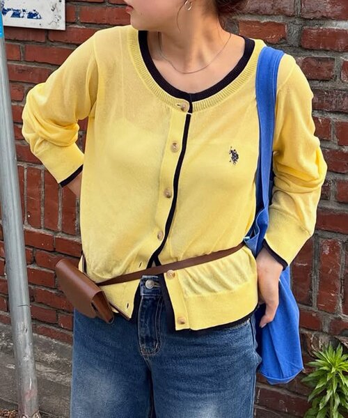 U.S. POLO ASSN.(ユーエスポロアッスン)の「フェイクレイヤードシアーカーディガン(カーディガン/ボレロ・レディース・アイボリー/レッド/イエロー/グレー・FREE)」の1枚目の写真