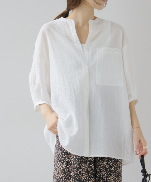 JOURNAL STANDARD relume(ジャーナルスタンダード レリューム)の「タックハーフスリーブシャツ(シャツ/ブラウス・レディース・ネイビー/ホワイト/ブルー系その他・FREE)」の7枚目の写真