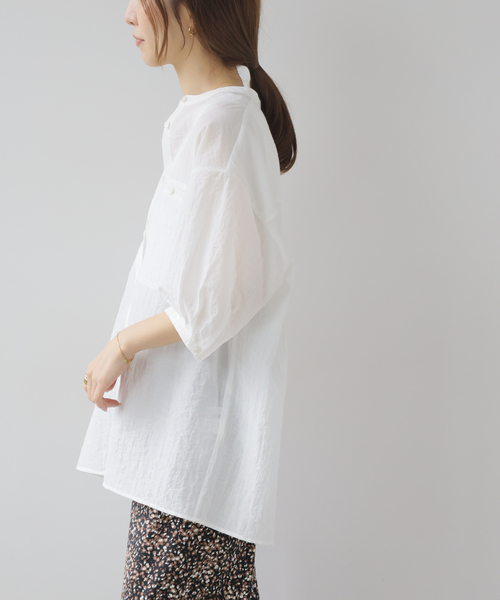JOURNAL STANDARD relume(ジャーナルスタンダード レリューム)の「タックハーフスリーブシャツ(シャツ/ブラウス・レディース・ネイビー/ホワイト/ブルー系その他・FREE)」の8枚目の写真