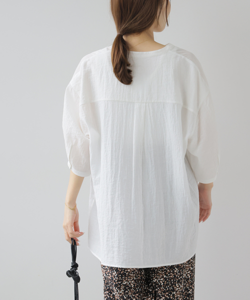 JOURNAL STANDARD relume(ジャーナルスタンダード レリューム)の「タックハーフスリーブシャツ(シャツ/ブラウス・レディース・ネイビー/ホワイト/ブルー系その他・FREE)」の9枚目の写真