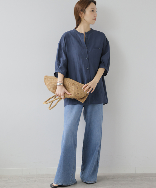 JOURNAL STANDARD relume(ジャーナルスタンダード レリューム)の「タックハーフスリーブシャツ(シャツ/ブラウス・レディース・ネイビー/ホワイト/ブルー系その他・FREE)」の10枚目の写真