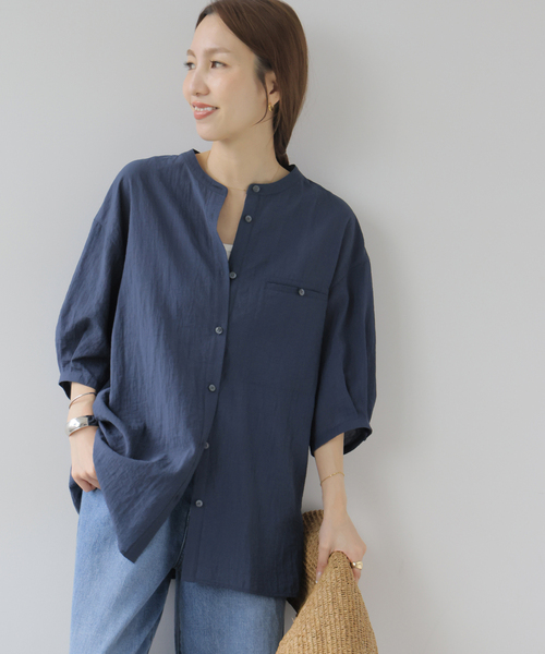 JOURNAL STANDARD relume(ジャーナルスタンダード レリューム)の「タックハーフスリーブシャツ(シャツ/ブラウス・レディース・ネイビー/ホワイト/ブルー系その他・FREE)」の13枚目の写真