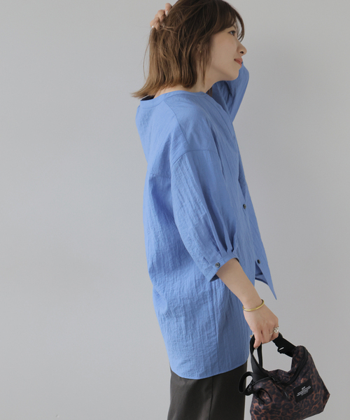 JOURNAL STANDARD relume(ジャーナルスタンダード レリューム)の「タックハーフスリーブシャツ(シャツ/ブラウス・レディース・ネイビー/ホワイト/ブルー系その他・FREE)」の20枚目の写真
