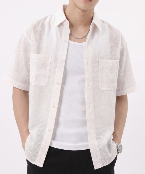 BENUSTA（ベヌスタ）の「A'GEM/9 × .kom 『BENUSTA/ベヌスタ　』JACQUARD PATTERN SHORT SLEEVE SHIRT /総柄ジャガード半袖シャツ（シャツ/ブラウス・メンズ・ブラック/ライトグレー・M）」の4枚目の写真