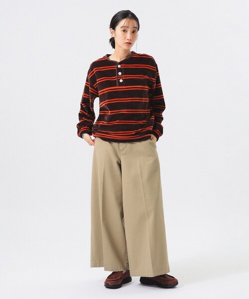 Healthknit(ヘルスニット)の「【別注】Healthknit / ボーダー ベロア ヘンリーネック(Tシャツ/カットソー・レディース・ブラック/ブラウン・ONE SIZE)」の7枚目の写真