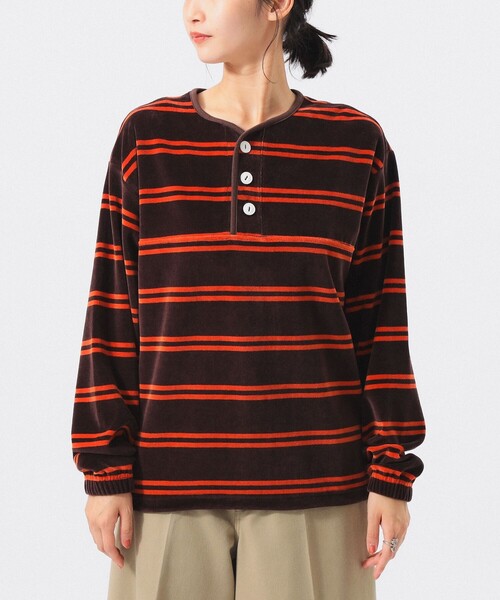 Healthknit(ヘルスニット)の「【別注】Healthknit / ボーダー ベロア ヘンリーネック(Tシャツ/カットソー・レディース・ブラック/ブラウン・ONE SIZE)」の11枚目の写真