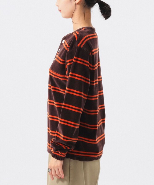 Healthknit(ヘルスニット)の「【別注】Healthknit / ボーダー ベロア ヘンリーネック(Tシャツ/カットソー・レディース・ブラック/ブラウン・ONE SIZE)」の12枚目の写真