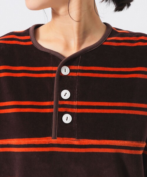 Healthknit（ヘルスニット）の「【別注】Healthknit / ボーダー ベロア ヘンリーネック（Tシャツ/カットソー・レディース・ブラック/ブラウン・ONE SIZE）」の18枚目の写真