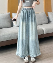 AMAJI（アマジ）の「ウォッシュド メロウフリル切替 ハイウエスト デニムパンツ（デニムパンツ）」