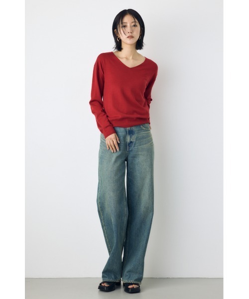 AZUL by moussy(アズールバイマウジー)の「【洗濯OK♪】大人気定番!格上げ前後2WAYネックニット 長袖 秋服 冬服 ニットトップス ウォッシャブルニット(ニット/セーター・レディース・ブラック/レッド/オフホワイト/杢グレー・MEDIUM/SMALL)」の6枚目の写真