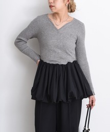 キーネックバルーンリブニット