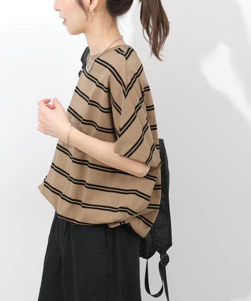 JOURNAL STANDARD relume（ジャーナルスタンダード　レリューム）の「《追加3》フレンチスリーブボーダーTシャツ（Tシャツ/カットソー・レディース・ネイビー/ナチュラル・FREE）」の7枚目の写真