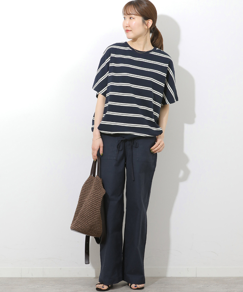 JOURNAL STANDARD relume（ジャーナルスタンダード　レリューム）の「《追加3》フレンチスリーブボーダーTシャツ（Tシャツ/カットソー・レディース・ネイビー/ナチュラル・FREE）」の9枚目の写真
