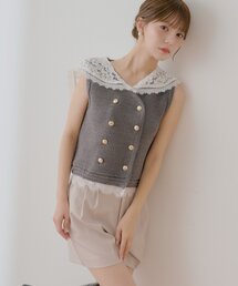 【SALON  by Chico】レースセーラーカラーツイードタンク