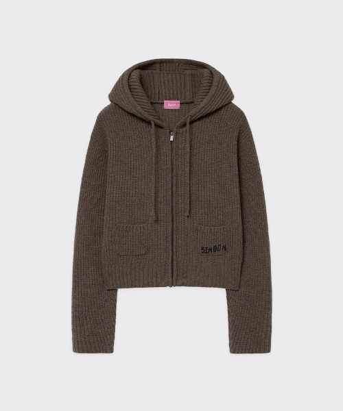 SINOON（シヌーン）の「SN Pocket Logo Zip-up Hoodie Knit (Brown)（パーカー・レディース・ダークブラウン・FREE）」の2枚目の写真