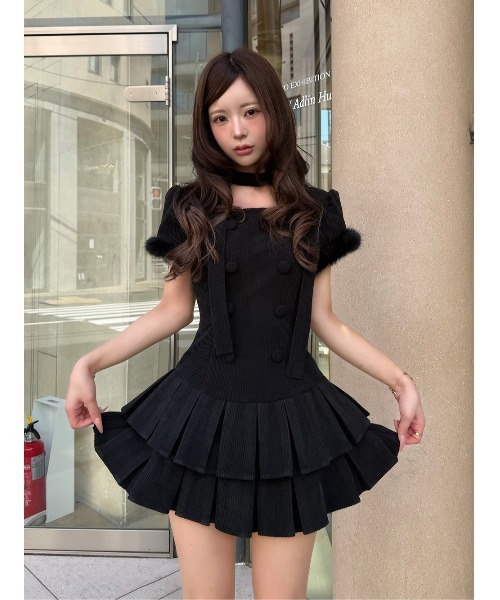 Darich(ダーリッチ)の「ファーコンビダブルボタンコーディロイミニワンピース(ワンピース・レディース・グレー/ベージュ/ブラック/アイボリー・FREE)」の1枚目の写真