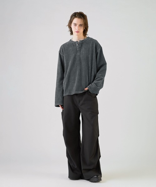 SOCCE(ソーシー)の「カットコーデュロイヘンリーネック長袖カットソー(Tシャツ/カットソー・メンズ・ブラック/ワイン/チャコール/ライトグレー/ダークブラウン・XL/S/L/M)」の6枚目の写真