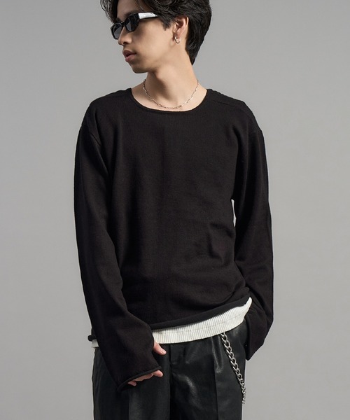 LANDNESS(ランドネス)の「【LANDNESS/ランドネス】Long Sleeve Knit Top/ロングスリーブニットトップス(ニット/セーター・メンズ・ダークグレー/ブラック・S/M/L)」の1枚目の写真