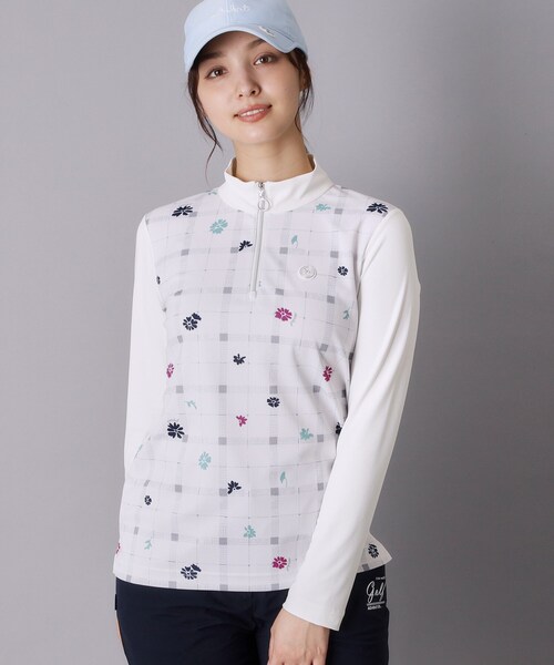 adabat(アダバット)の「フラワーチェックコンビハーフジッププルオーバー(Tシャツ/カットソー・レディース・ベージュ系その他3・40/38/42)」の1枚目の写真