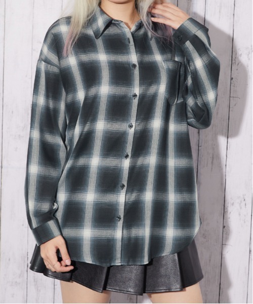 GORGE（ゴージ）の「オンブレチェック シアーシャツ｜全2色（シャツ/ブラウス・レディース・オレンジ/ブラック・F）」の2枚目の写真