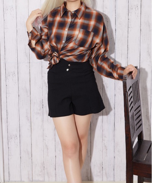 GORGE（ゴージ）の「オンブレチェック シアーシャツ｜全2色（シャツ/ブラウス・レディース・オレンジ/ブラック・F）」の3枚目の写真