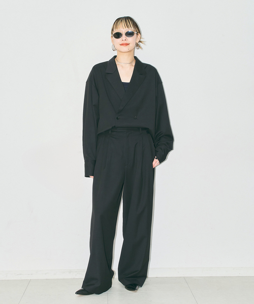 CITYSHOP（シティーショップ）の「TWILL 2TUCK パンツ（スラックス・レディース・ベージュ/ブラック・36/38）」の4枚目の写真