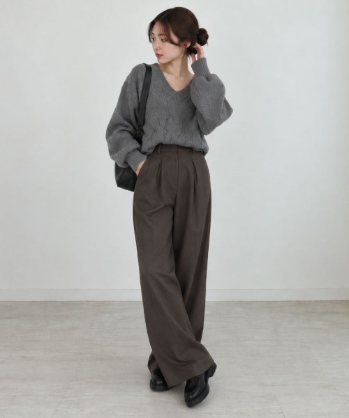 Human 2nd Occasion(ヒューマンセカンドオケージョン)の「Vネックケーブルニットプルオーバー(ニット/セーター・レディース・チャコールグレー/ナチュラル・FREE)」の18枚目の写真
