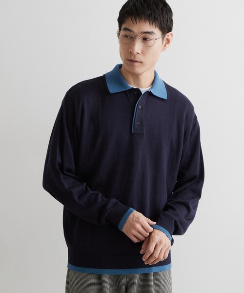 THE SHOP TK (ザ ショップ ティーケー )の「【手洗い可】2枚襟ニット長袖ポロシャツ(ニット/セーター・メンズ・ボルドー/ダークブラウン/ネイビー・02/03)」の2枚目の写真