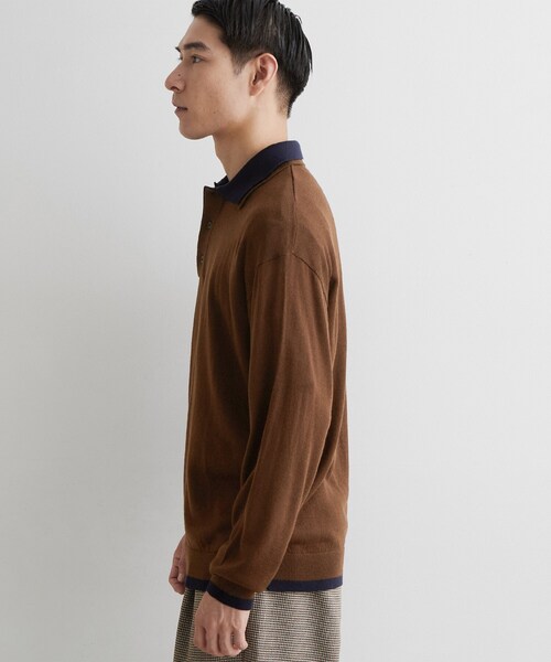 THE SHOP TK (ザ ショップ ティーケー )の「【手洗い可】2枚襟ニット長袖ポロシャツ(ニット/セーター・メンズ・ボルドー/ダークブラウン/ネイビー・02/03)」の4枚目の写真