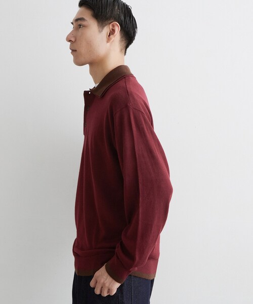 THE SHOP TK (ザ ショップ ティーケー )の「【手洗い可】2枚襟ニット長袖ポロシャツ(ニット/セーター・メンズ・ボルドー/ダークブラウン/ネイビー・02/03)」の8枚目の写真