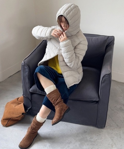 yuue' ( wear )(ユーイ)の「フードパーカー中綿ダウンジャケット/パディングジャケット(ダウンジャケット/コート・レディース・グレー/ブラック・FREE)」の11枚目の写真