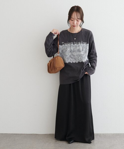 DISCOAT(ディスコート)の「【WEB限定】レースオーバーステッチプリントTシャツ(Tシャツ/カットソー・レディース・オフホワイト/チャコールグレー/グレー・FREE)」の14枚目の写真