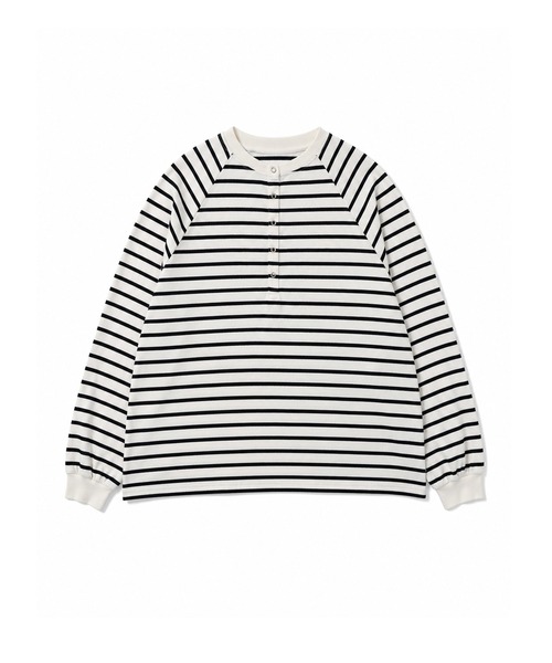 Starting Over(スターティングオーバー)の「Snap-Button Henley Neck Jersey Long-Sleeve T-Shirt/スナップヘンリーネック天竺ロングスリーブTシャツ(Tシャツ/カットソー・メンズ・グリーン/ブラック×ホワイト/ブラック/ホワイト・M)」の9枚目の写真