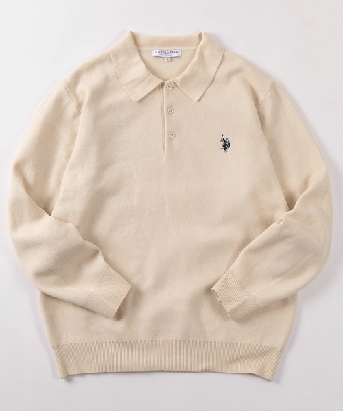 U.S. POLO ASSN.(ユーエスポロアッスン)の「【80】【U.S. POLO ASSN./ユーエスポロアッスン】ミラノリブ スウェットライク 襟付きニット/ポロニット/セーター/総針編み/チクチクしない/ユニセックス/レディース/メンズ(ニット/セーター・メンズ・杢グレー/モカ/アイボリー/ブラック/ネイビー・M/L)」の2枚目の写真