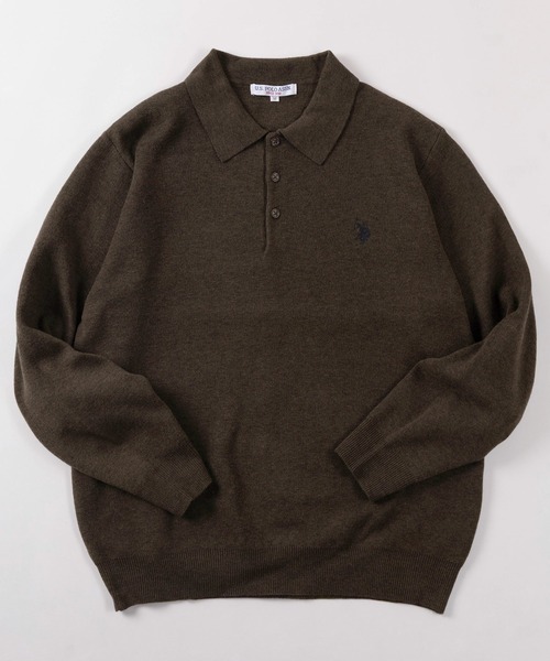 U.S. POLO ASSN.(ユーエスポロアッスン)の「【80】【U.S. POLO ASSN./ユーエスポロアッスン】ミラノリブ スウェットライク 襟付きニット/ポロニット/セーター/総針編み/チクチクしない/ユニセックス/レディース/メンズ(ニット/セーター・メンズ・杢グレー/モカ/アイボリー/ブラック/ネイビー・M/L)」の1枚目の写真